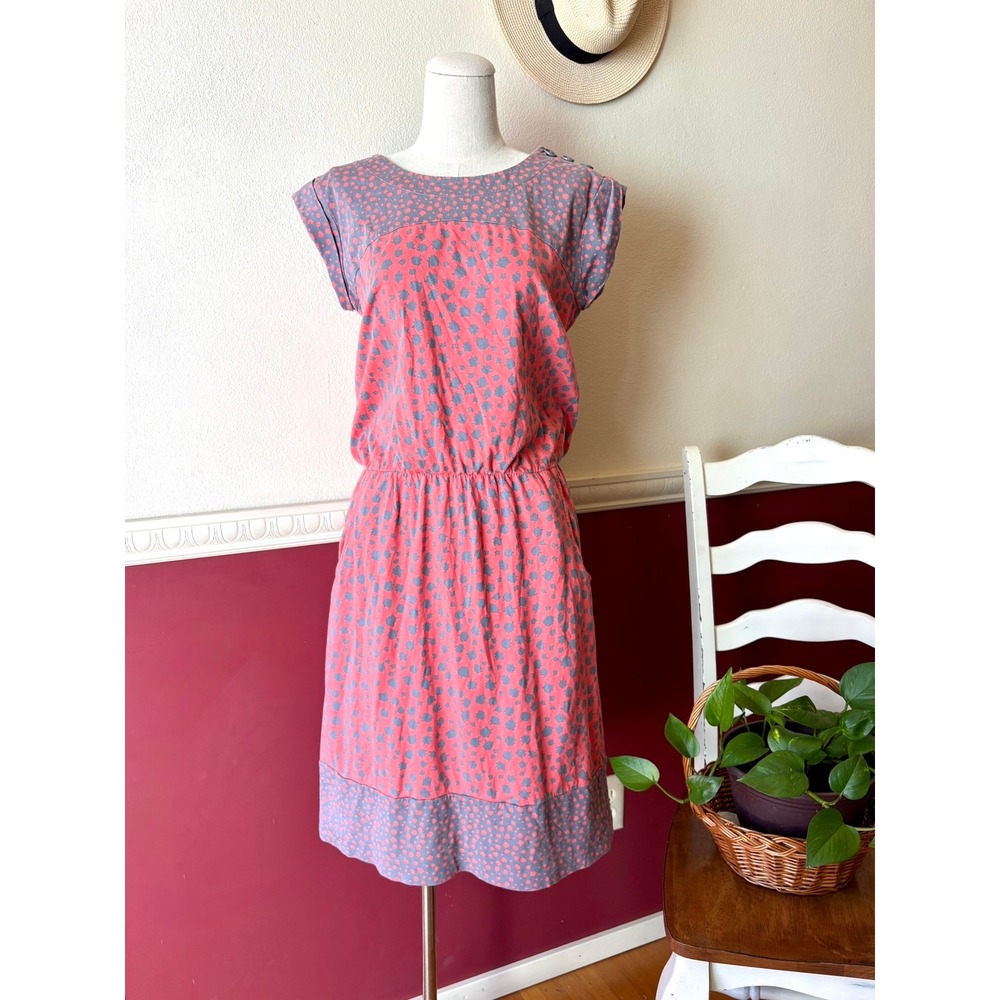 Boden Modal Cotton Jersey Dress US 8L Pink Gray Pockets Abstract Summer Casual
